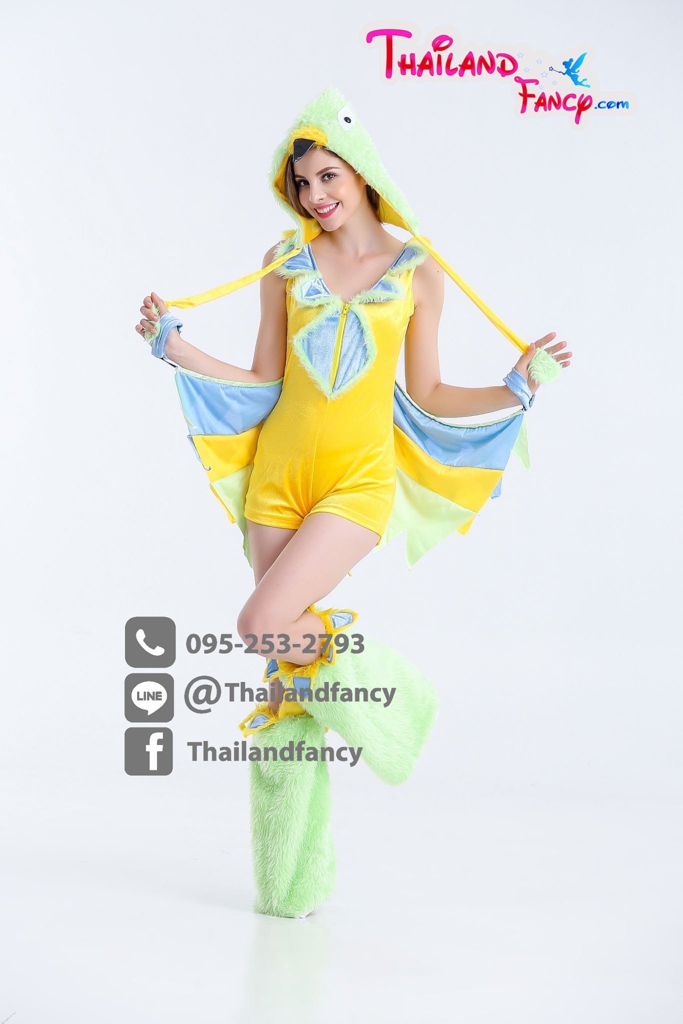 ชุดแฟนซี Cosplay Animal ชุดสัตว์โลกน่ารัก ชุดมาสคอต ชุดนกแก้ว 3 สี พร้อมฮู้ทหัวนกแก้ว