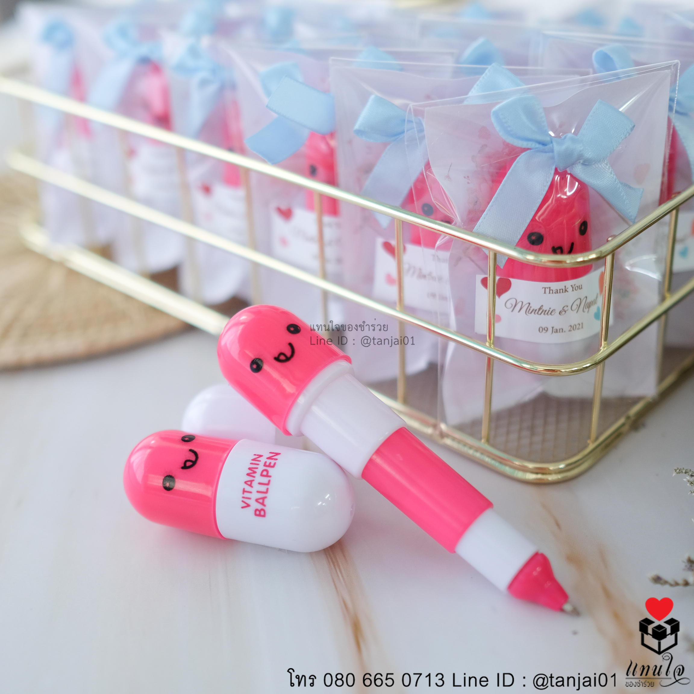 ของชำร่วยงานแต่งงาน ของแจกงานแต่งงาน ของที่ระลึกงานแต่งงาน ปากกาแคปซูล สีชมพู 03