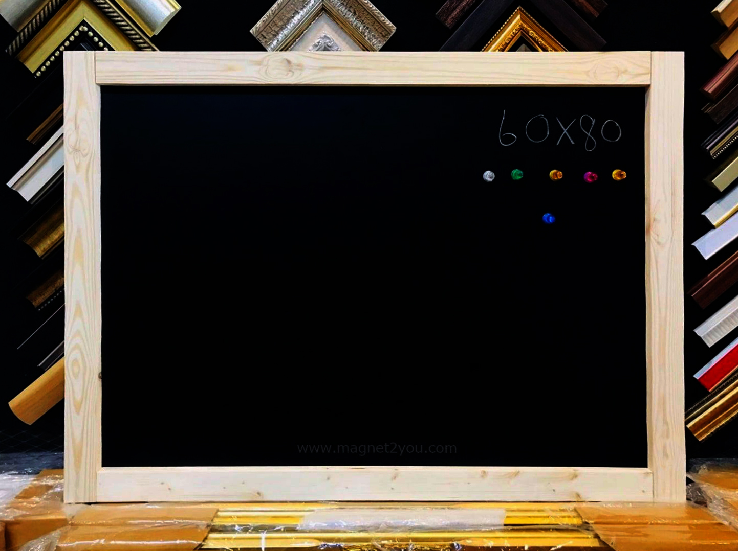 กระดานดำแม่เหล็ก 60x80 ติดผนัง เลือกสีกรอบได้