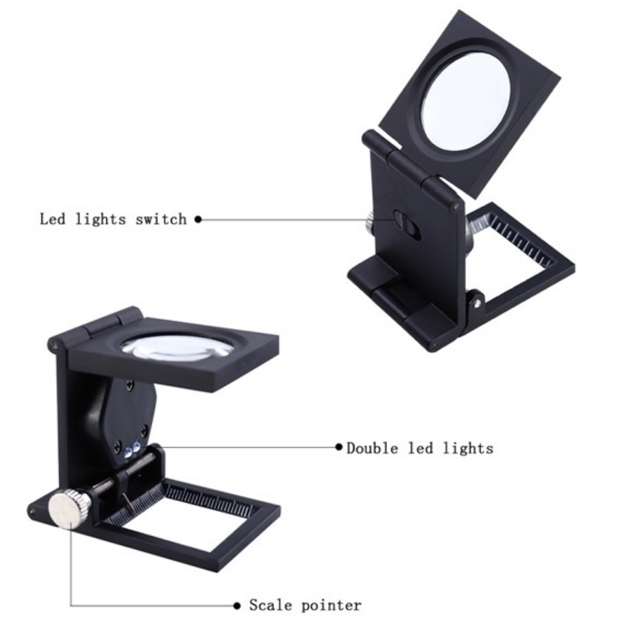 แว่นขยาย 3 พับ กำลังขยาย 15x(เท่า) เลนส์ขยายส่องชิ้นงานพร้อมไฟส่องสว่าง 2 ดวง