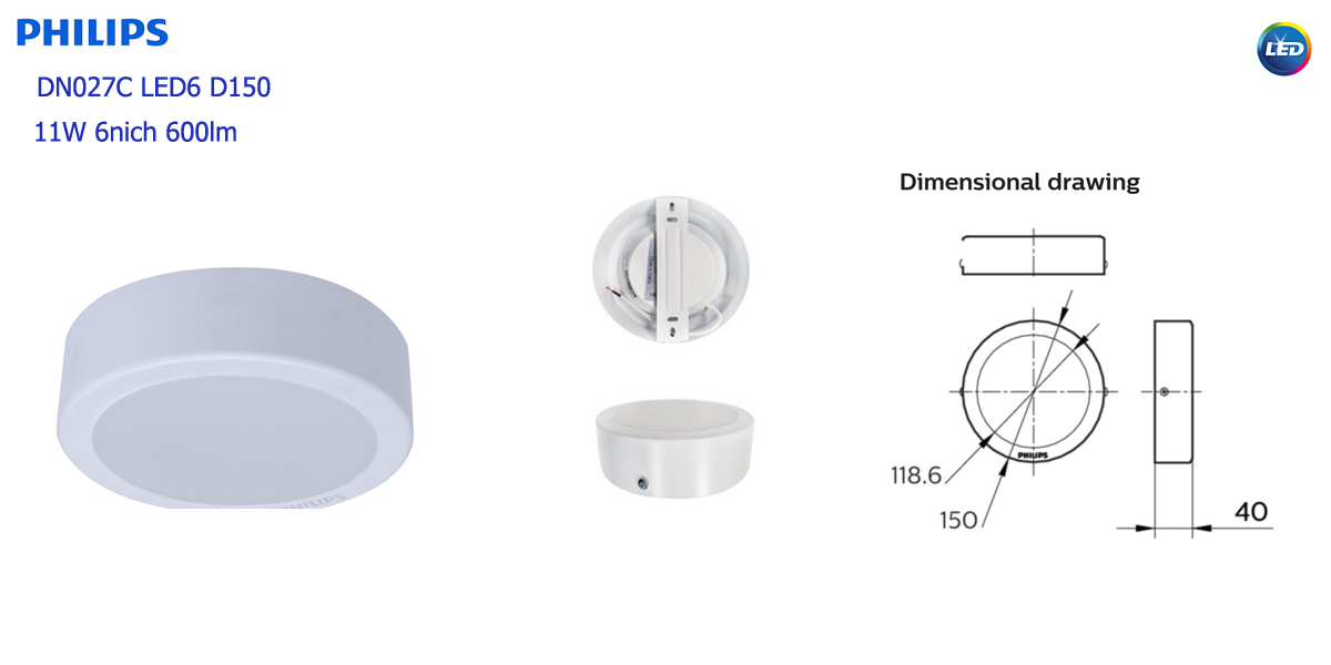 โคมไฟ DOWN LIGHT ติดลอย DN027 6 นิ้ว 11W Philips