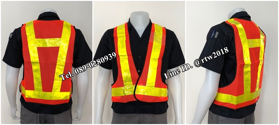 รหัส Q2 : เสื้อกั๊กช่างแบบสายคาด ตาข่ายสีส้มสะท้อนแสงเหลือง
