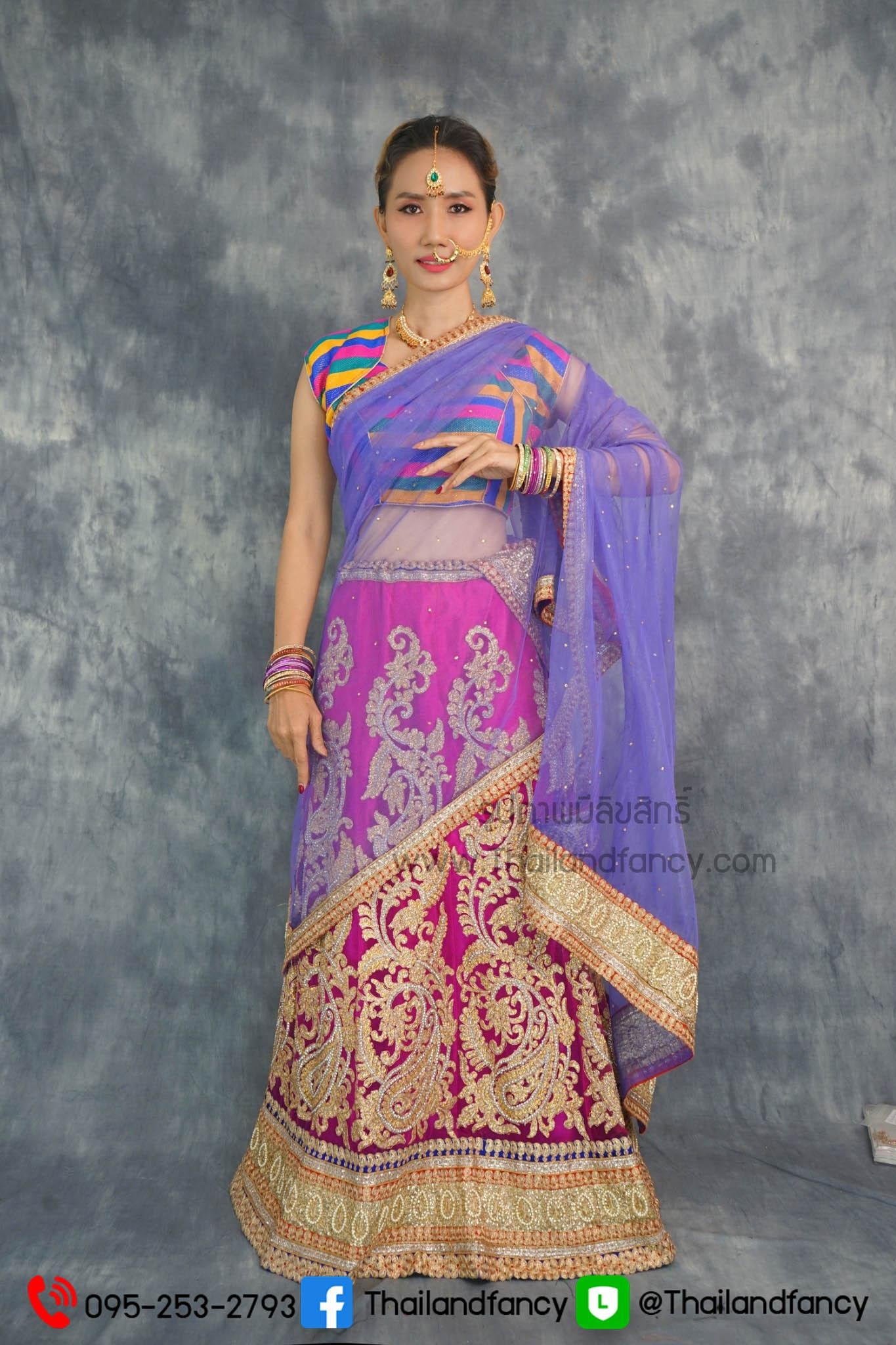 ชุดแฟนซีผู้หญิงสำหรับเช่า ชุดแขกอินเดียแฟนซี เช่าชุดภารตะผู้หญิง เช่าชุดส่าหรีแขกผู้หญิง เช่าชุดแขกหญิง ชุดแขกคังคุไบ ชุดเช่านานาชาติ ชุดแขกอินเดียผู้หญิงสีม่วง-ชมพูสด