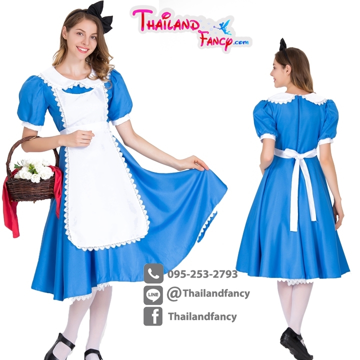 ชุดแฟนซีอลิซ ชุดคอสเพลย์อลิซ Cosplay Alice in Wonderland ชุดเมด Maid ชุดแม่บ้าน ชุดสาวใช้ ชุดอลิซอินวันเดอร์แลนด์ เดรสอลิซสีฟ้าสดใสผ้ากันเปื้อนสีขาว