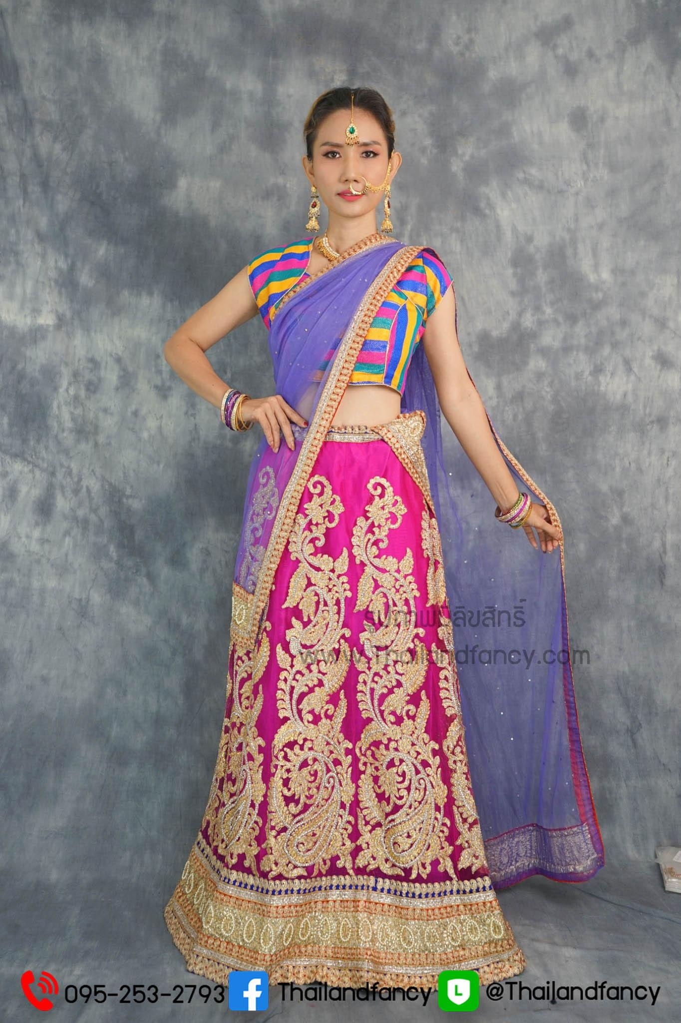 ชุดแฟนซีผู้หญิงสำหรับเช่า ชุดแขกอินเดียแฟนซี เช่าชุดภารตะผู้หญิง เช่าชุดส่าหรีแขกผู้หญิง เช่าชุดแขกหญิง ชุดแขกคังคุไบ ชุดเช่านานาชาติ ชุดแขกอินเดียผู้หญิงสีม่วง-ชมพูสด