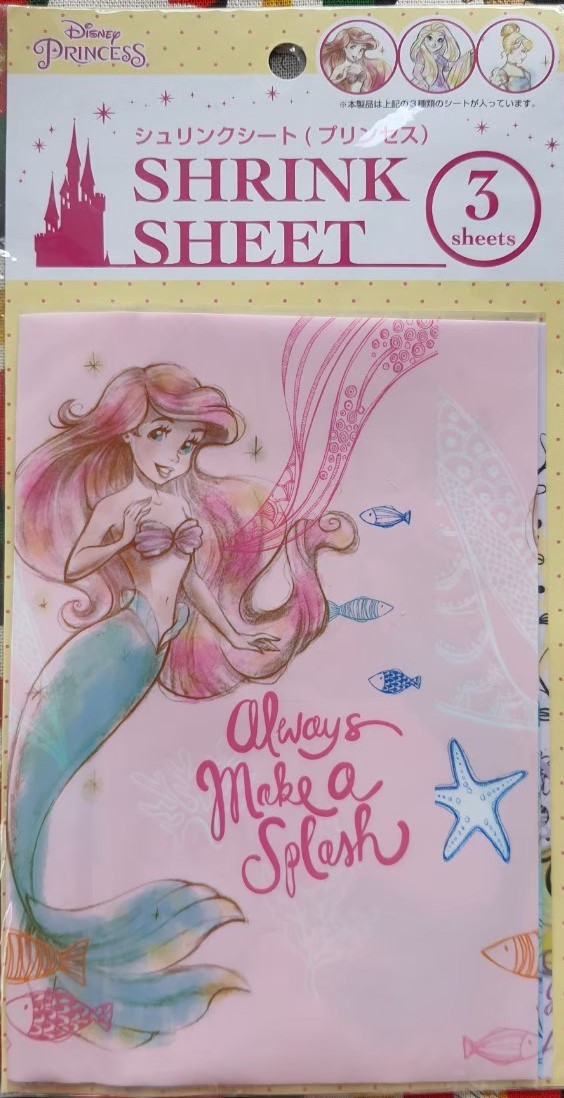 Disney Princess shrink sheet Ariel Rapunzel Cinderella พลาสติกซีลขวด ใช้ตกแต่งขวดทำสัญลักษณ์ให้ขวดเราได้ค่ะ ทำเองได้ง่ายๆค่ะ 1 แพ๊ค มี 3 ลาย ค่ะ (ญี่ปุ่น) แอเรียล ราพันเซล ซินเดอเรลล่า