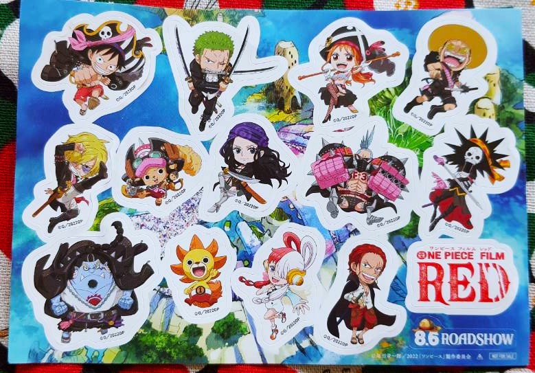 Sticker One piece Film RED 8.6 ROADSHOW สติ๊กเกอร์ วันพีซ จากญี่ปุ่น Size ทั้งแผ่น : 13 x 9 cm