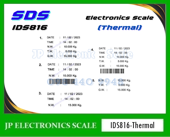 เครื่องชั่งพร้อมพิมพ์ในตัว30kg เครื่องชั่งบิ้วอินปริ้นเตอร์30kg เครื่องชั่งตั้งโต๊ะพร้อมพิมพ์30kg ตาชั่งปริ้นในตัว30กิโลกรัม เครื่องชั่งbuilt in printer (Thermal) 30kg ค่าละเอียด1g ยี่ห้อ SDS รุ่น IDS816 Series ถาดชั่งขนาด 230*280mm.