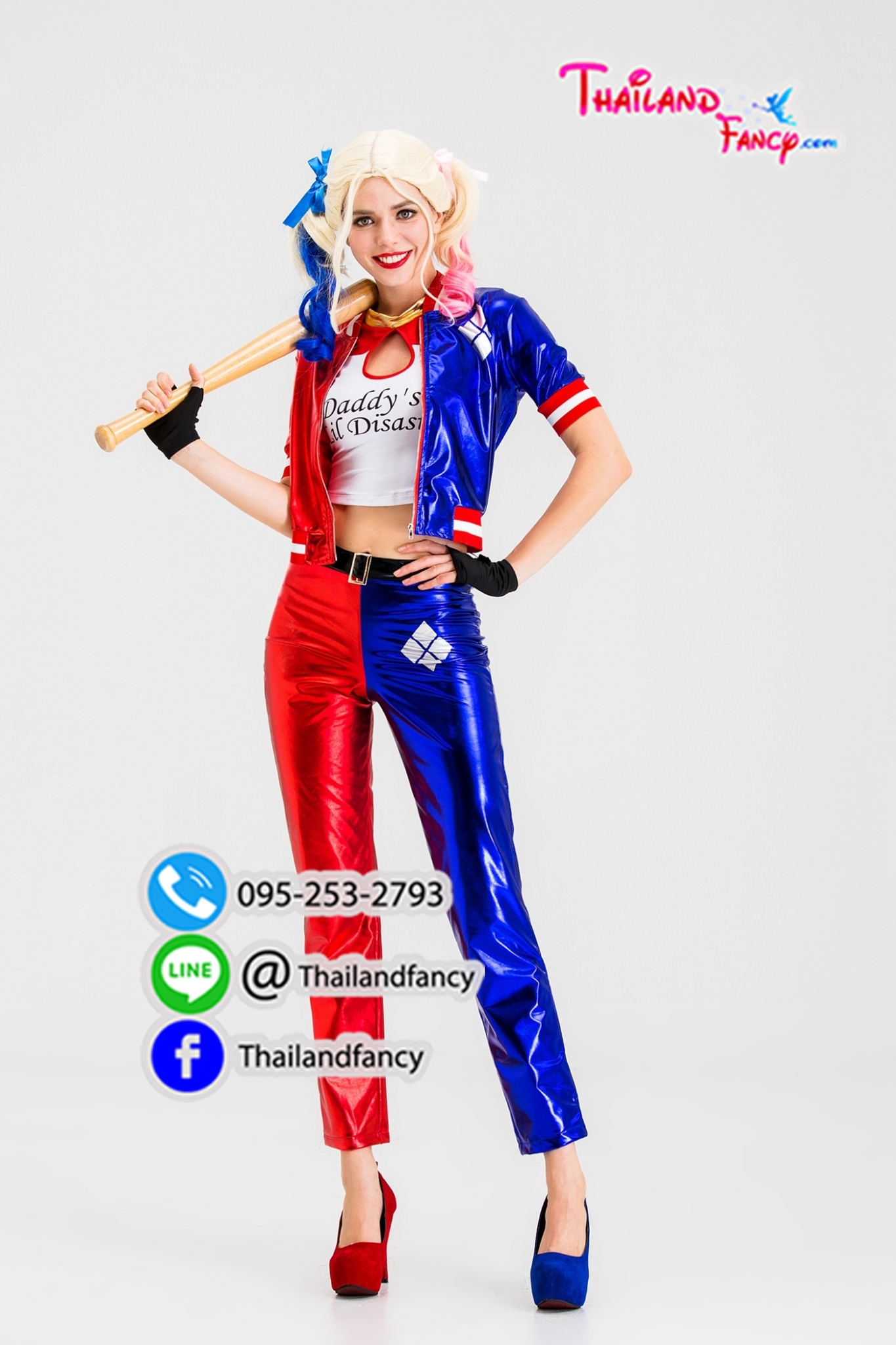 ชุดแฟนซีผู้หญิง Harley Quinn ชุดฮารีย์ ควีนท์ ชุดการ์ตูน ชุดภาพยนตร์ ชุดฮอลลีวู้ด ชุดซุปเปอร์ฮีโร่หญิง ชุดแฟนโจ๊กเกอร์ Suicide Squad รุ่นกางเกงขายาว