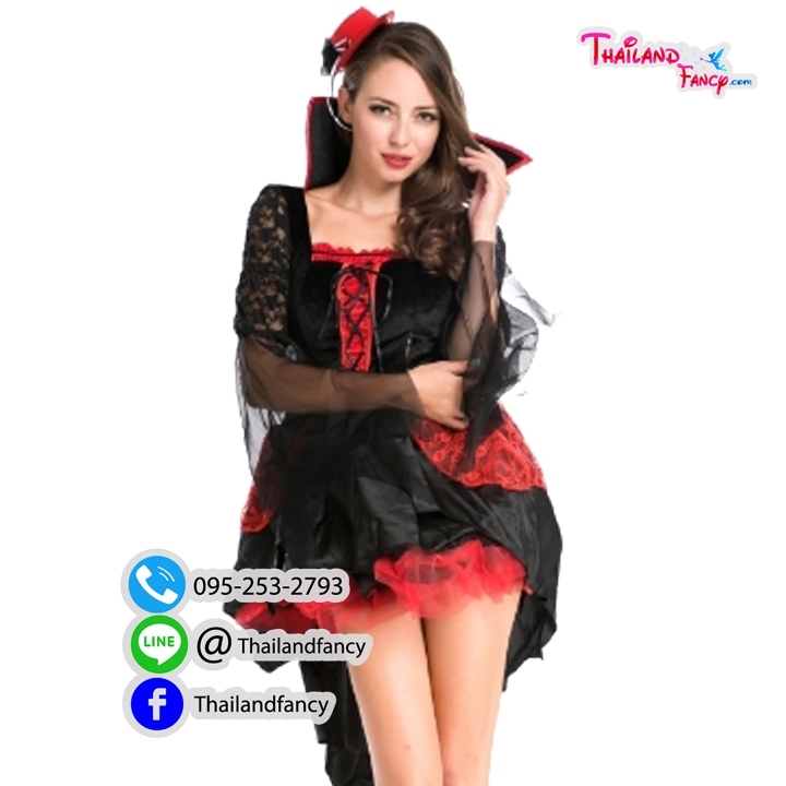 ชุดแฟนซีแวมไพร์ ชุดคอสเพลย์แวมไพร์ Vampire Cosplay Halloween ชุดแวมไพร์ผู้หญิง ชุดผีซอมบี้ดูดเลือด ชุดสาวแดร็กคูล่า ชุดราชินีแวมไพร์ดำแดงพร้อมปกคอตั้งแขนกระดิ่งชายรุ่งริ่ง สำเนา