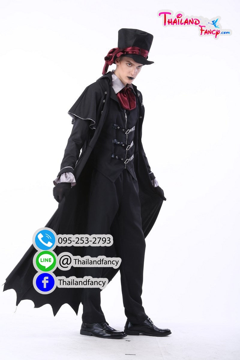 ชุดเช่าแฟนซีผู้ชาย ชุดท่านเค้าแดร็กคูล่า ชุดซอมบี้ ชุดแวมไพร์ผู้ชาย Halloween Night Party ชุดปีศาจแดร็คคูล่าดำแดง