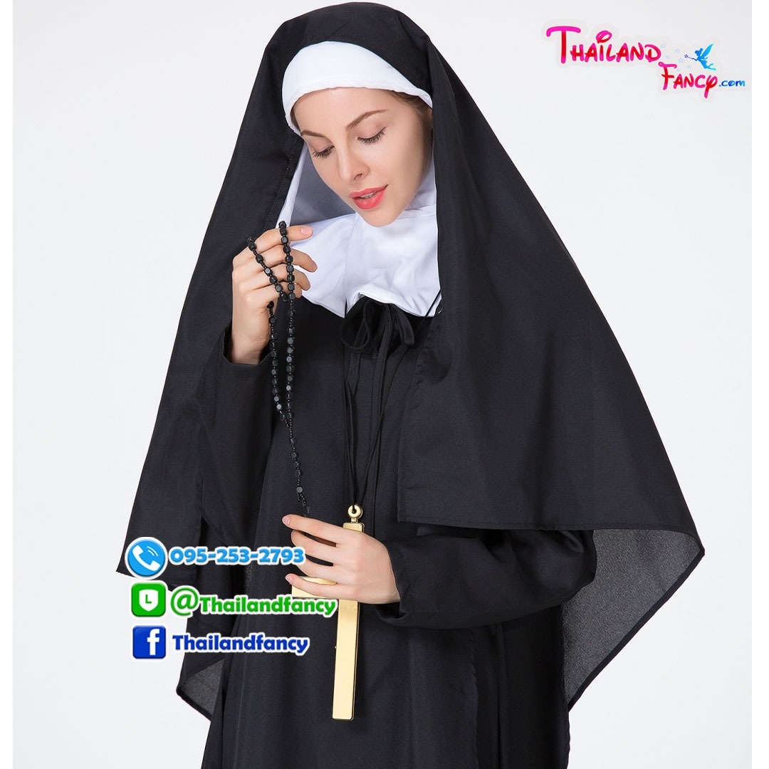 ชุดแฟนซีซิสเตอร์บาทหลวงหญิง The Nun Costume ชุดผีแม่ชี ชุดแม่ชีคริสต์ ชุดฮาโลวีน ชุดแม่ชีเดรสยาวสีดำพร้อมผ้าคลุม