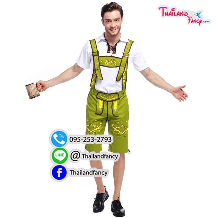 ชุดแฟนซี ชุดคอสเพลย์ ชุดอ๊อกโทเบอร์เฟสต์ ชุดบาวาเรียผู้ชาย Oktoberfest Beer เทศกาลเบียร์เยอรมัน ชุดหนุ่มเสริฟเบียร์ ชุดแฟนซีผู้ชายเสื้อขาวเอี๊ยมกางเกงขียว