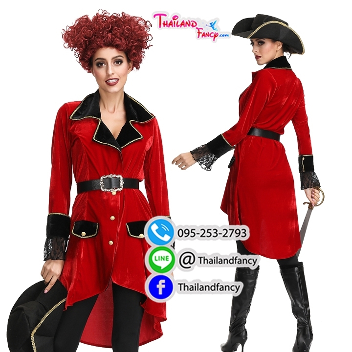 ชุดแฟนซีสาวโจรสลัด Pirate Costume ชุดโจรสลัดของกัปตันแจ๊ค ชุดปาร์ตี้ฮาโลวีน ชุดธีมอาชีพ ชุดโจรสลัดผู้หญิงแดงปกคอดำพร้อมหมวก
