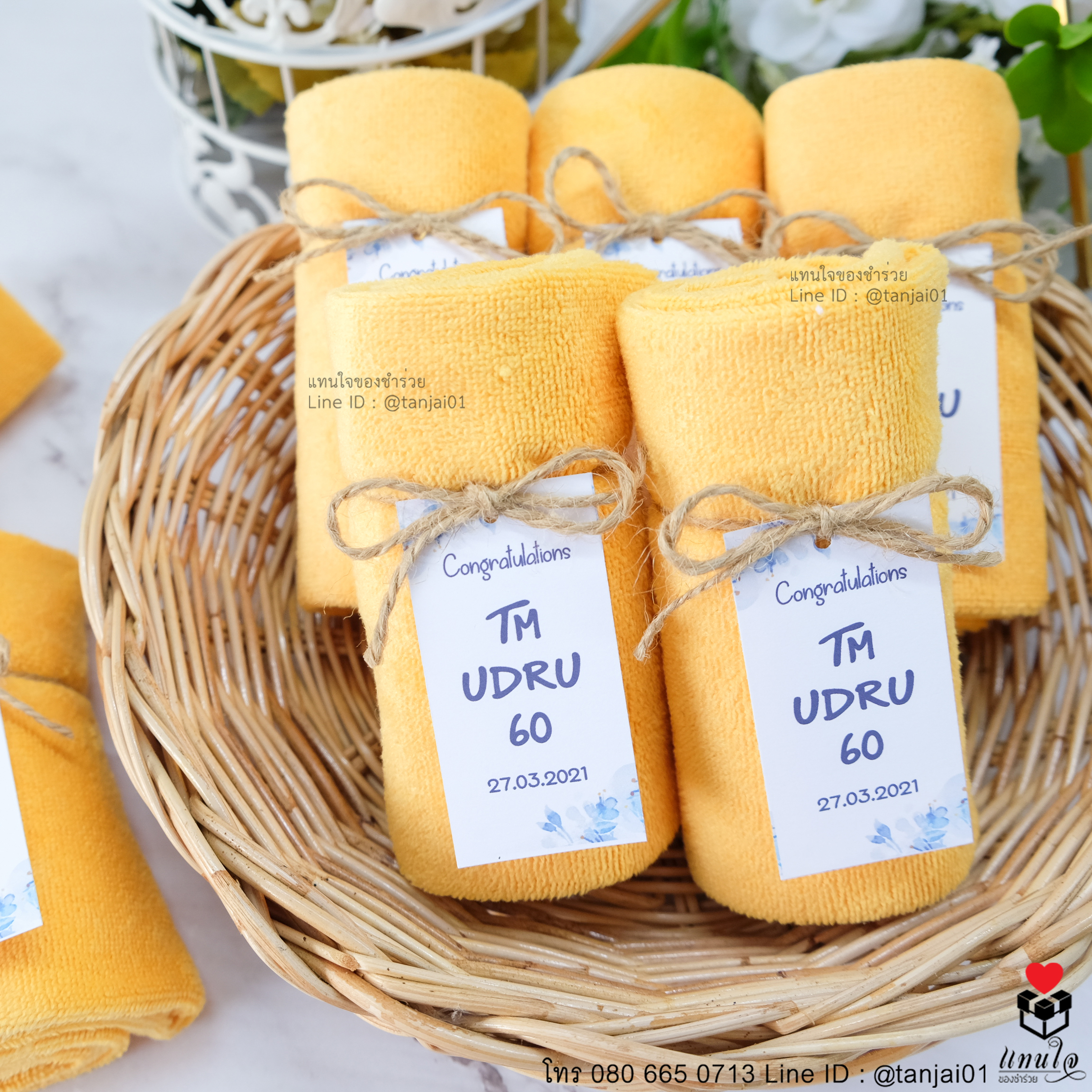 ผ้านาโนม้วน ผูกเชือกป่าน ห้อยป้ายชื่อ ของแจกแสดงความยินดี ของที่ระลึกแสดงความยินดี ของชำร่วยผ้านาโนม้วน 06