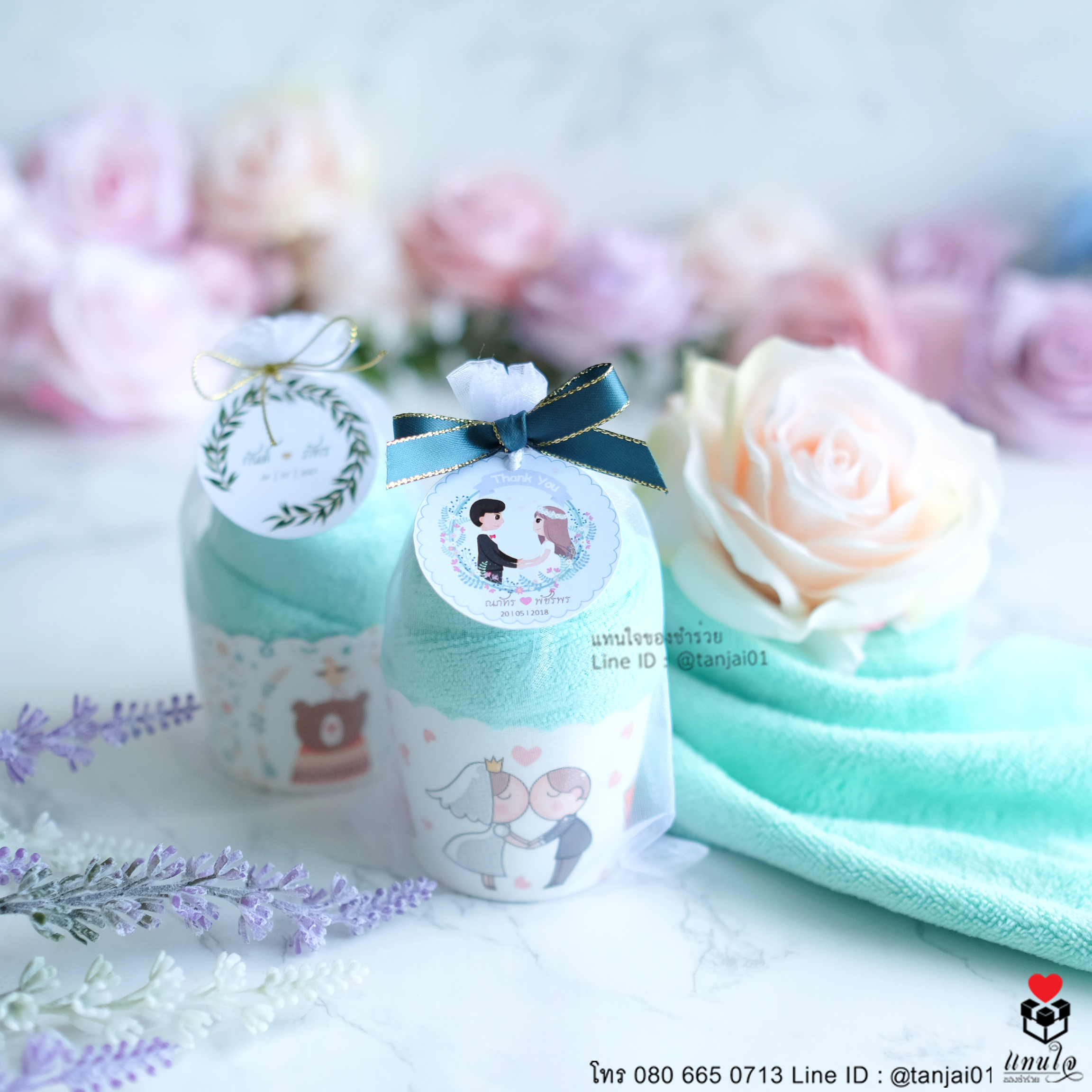 ของชำร่วยงานแต่งงาน ผ้านาโนม้วนไอติม ผ้านาโนสีพาสเทล สีเขียวมิ้นต์ 01