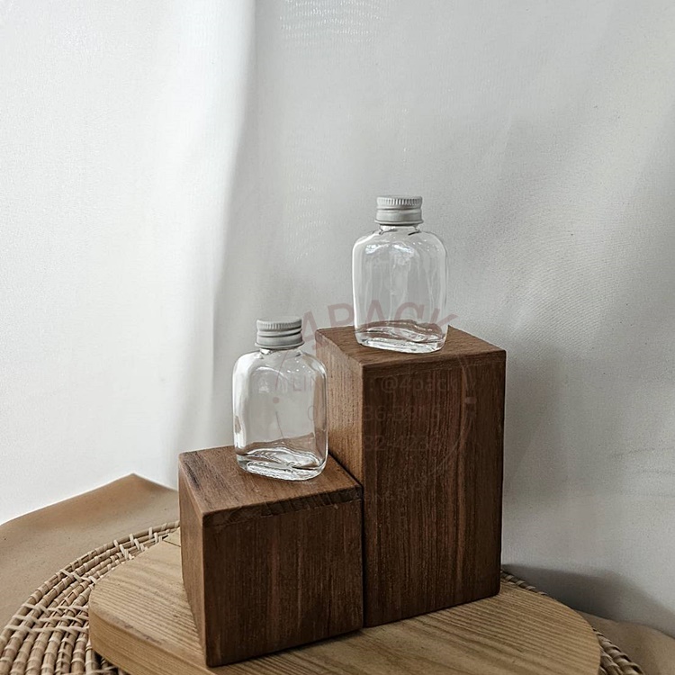 (กล่องละ350ใบ)ขวดแก้ว 30ml ทรงแบน +ฝาอลูฯ20mm