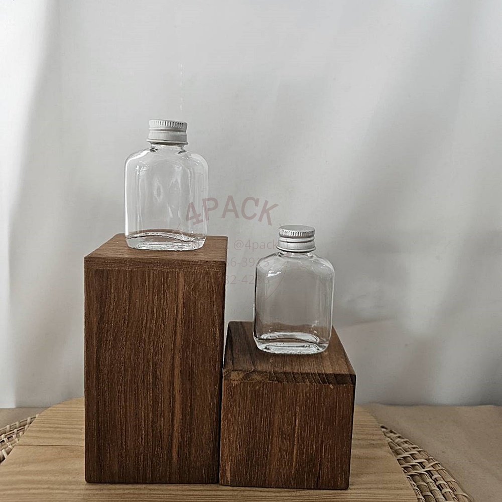 (กล่องละ350ใบ)ขวดแก้ว 30ml ทรงแบน +ฝาอลูฯ20mm