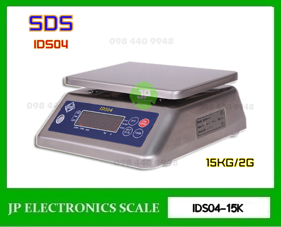 เครื่องชั่งกันน้ำ15กิโลกรัม ตาชั่งกันน้ำ15kg เครื่องชั่งดิจิตอลกันน้ำ15กิโลกรัม เครื่องชั่งดิจิตอล15กิโลกรัม กันน้ำกันความชื้น15kg เครื่องชั่งสแตนเลส15kg เครื่องชั่งน้ำหนักดิจิตอล15kg ค่าละเอียด2g ยี่ห้อ SDS รุ่น IDS04 ขนาดถาด 230*190mm.
