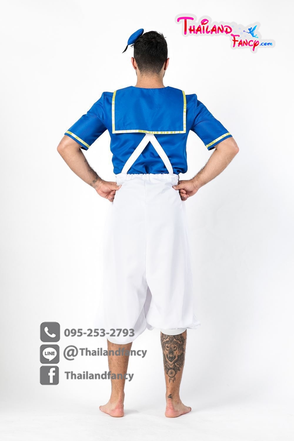 ชุดแฟนซีกะลาสีผู้ใหญ่ ชุดแฟนซีฮอลลีวู้ด ชุดการ์ตูนวอลต์ดิสนีย์ Donald Duck Cosplay ชุดทหารเรือโดนัลดั๊ก ชุดอาชีพในฝัน ชุดกะลาสีโดนัลดั๊กเอี๊ยมขาวผู้ชาย เสื้อปกทหารเรือ