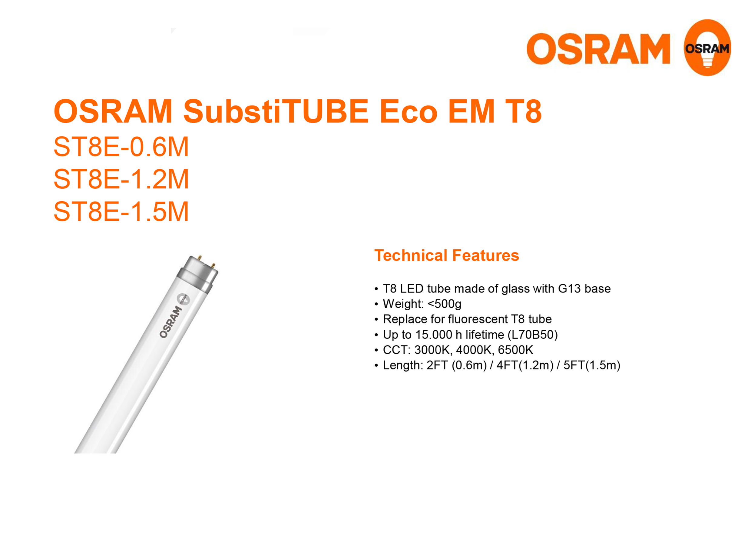 หลอด LED Tube T8 ST8E 9W,18W,20W OSRAM