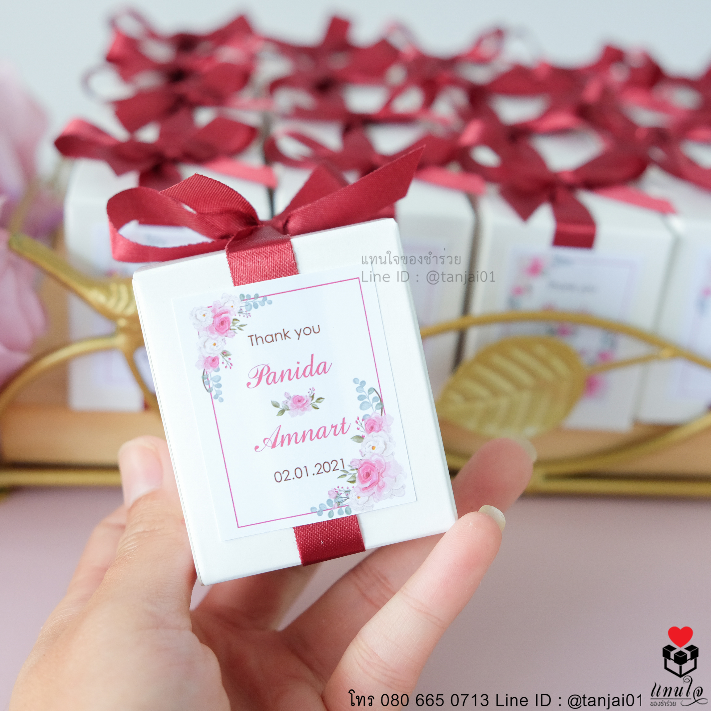 ของชำรวยงานแต่ง ของที่ระลึก ของแจกงานแต่งเทียนหอมในแก้ว แพ็คเกจในกล่องสีขาว 01
