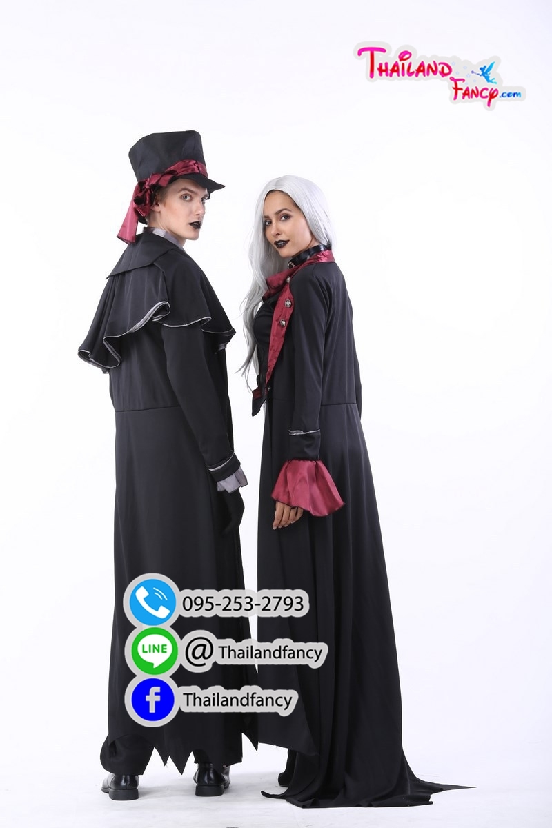 ชุดเช่าแฟนซีผู้ชาย ชุดท่านเค้าแดร็กคูล่า ชุดซอมบี้ ชุดแวมไพร์ผู้ชาย Halloween Night Party ชุดปีศาจแดร็คคูล่าดำแดง