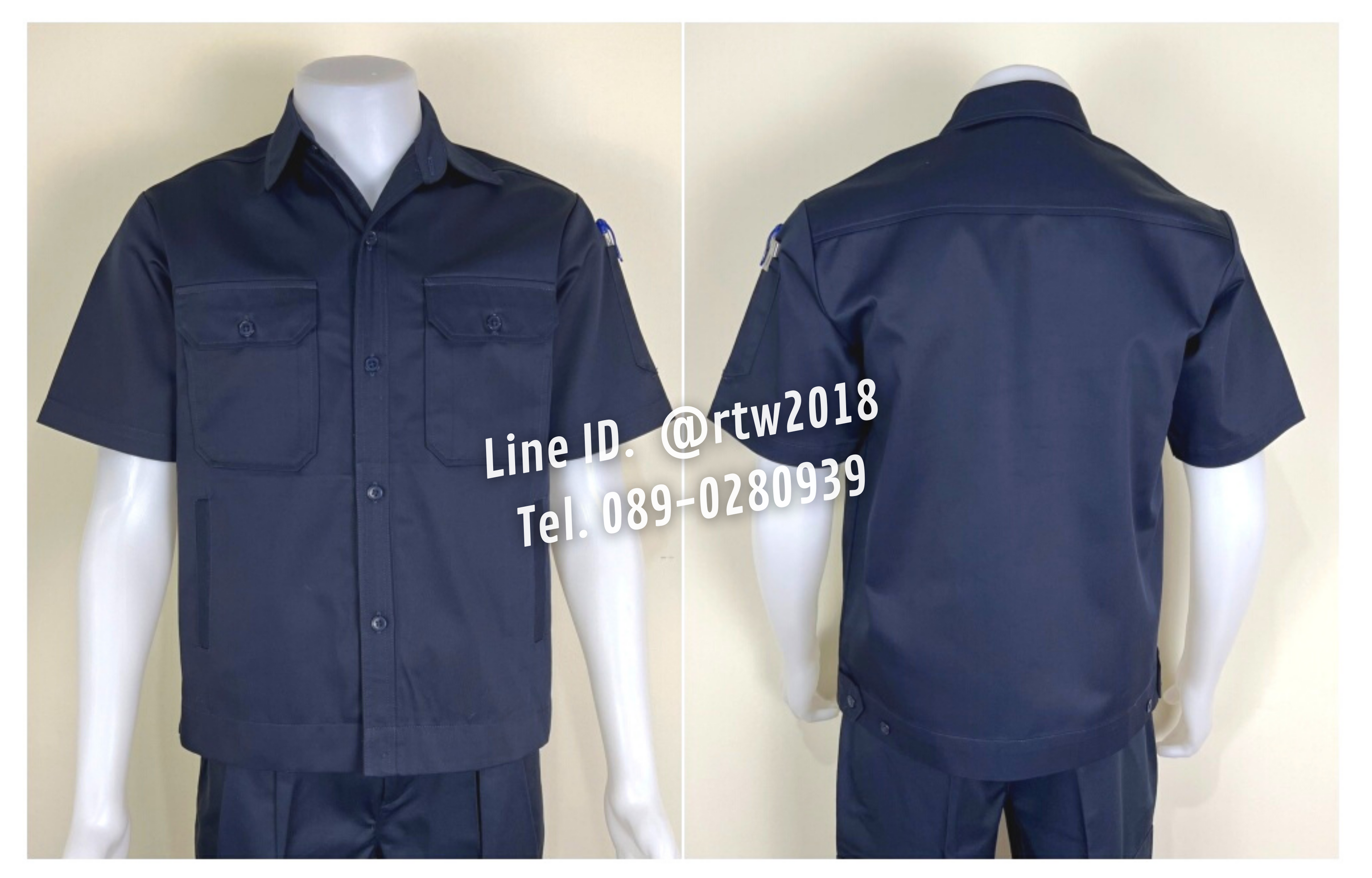 รหัส A4.1 : เสื้อช่างแขนสั้นผ้าคอมทวิวสี่กระเป๋าสีกรมท่าล้วน