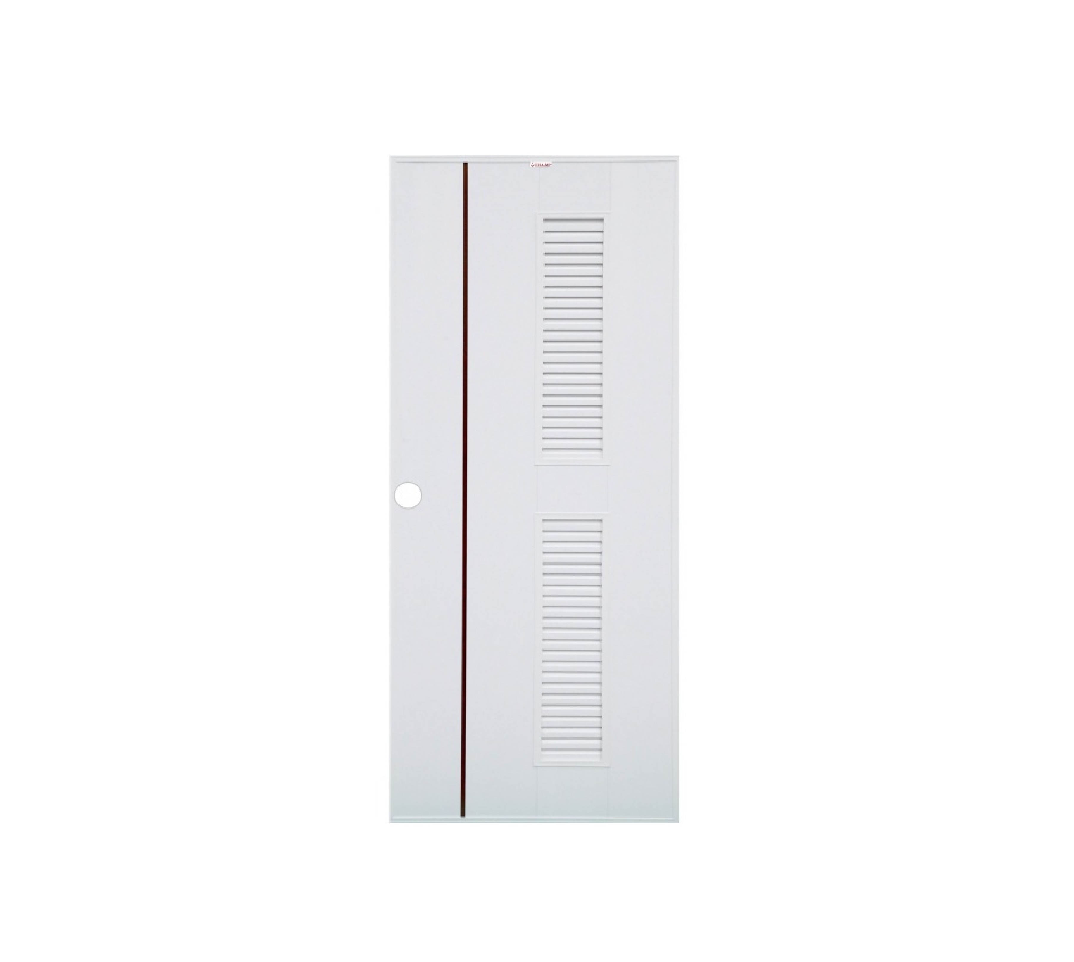 ประตู UPVC Idea-7 เกล็ดบนล่างเซาะร่องโอ๊คแดง 70cm.x200cm. สีขาว (จ) CHAMP