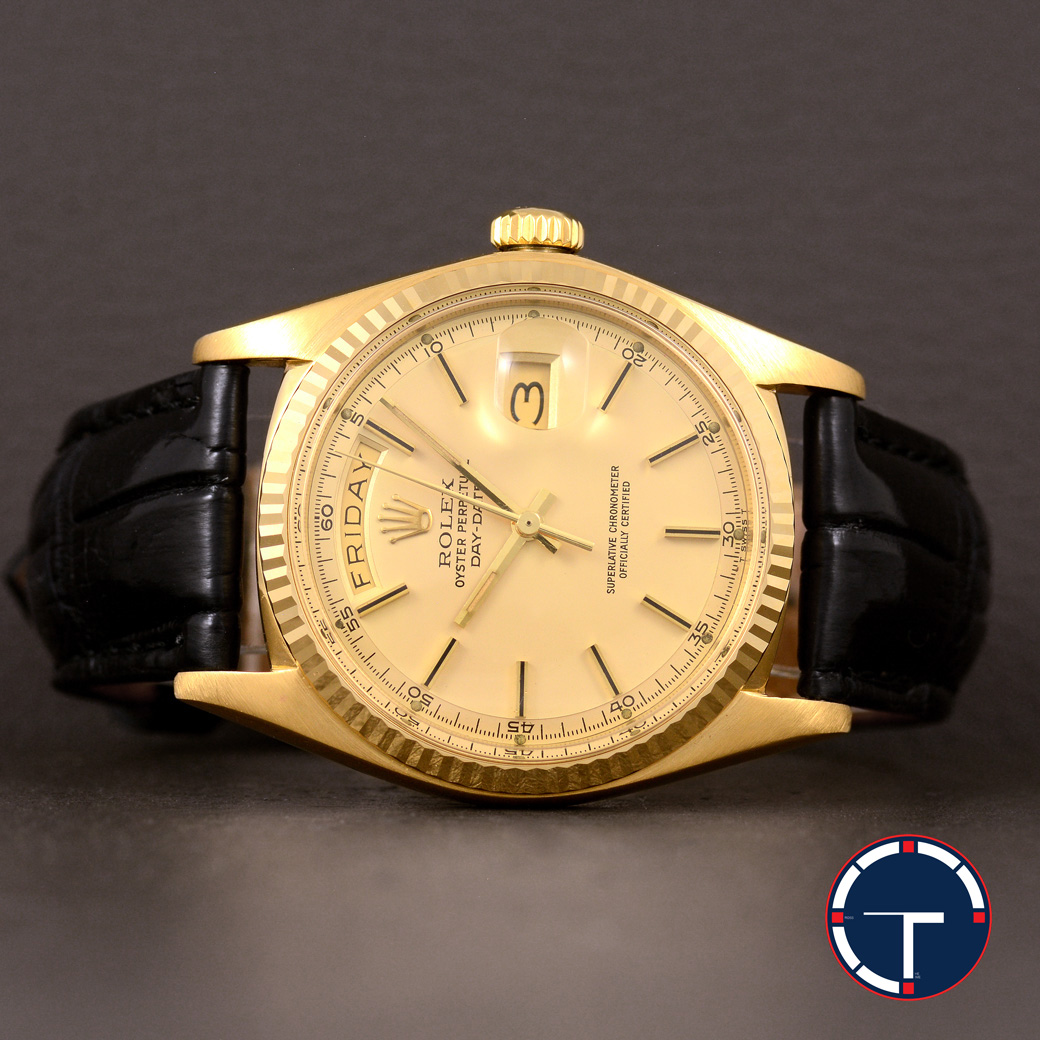 **ขายแล้ว** Rolex Day-Date Ref.1803 18K Yellow Gold หน้าปัดสีทอง หลักนาทีเลขอารบิก ขอบหยัก ตัวเรือนทองคำ18K นาฬิกาปี1973 Automatic ขนาด 36 mm