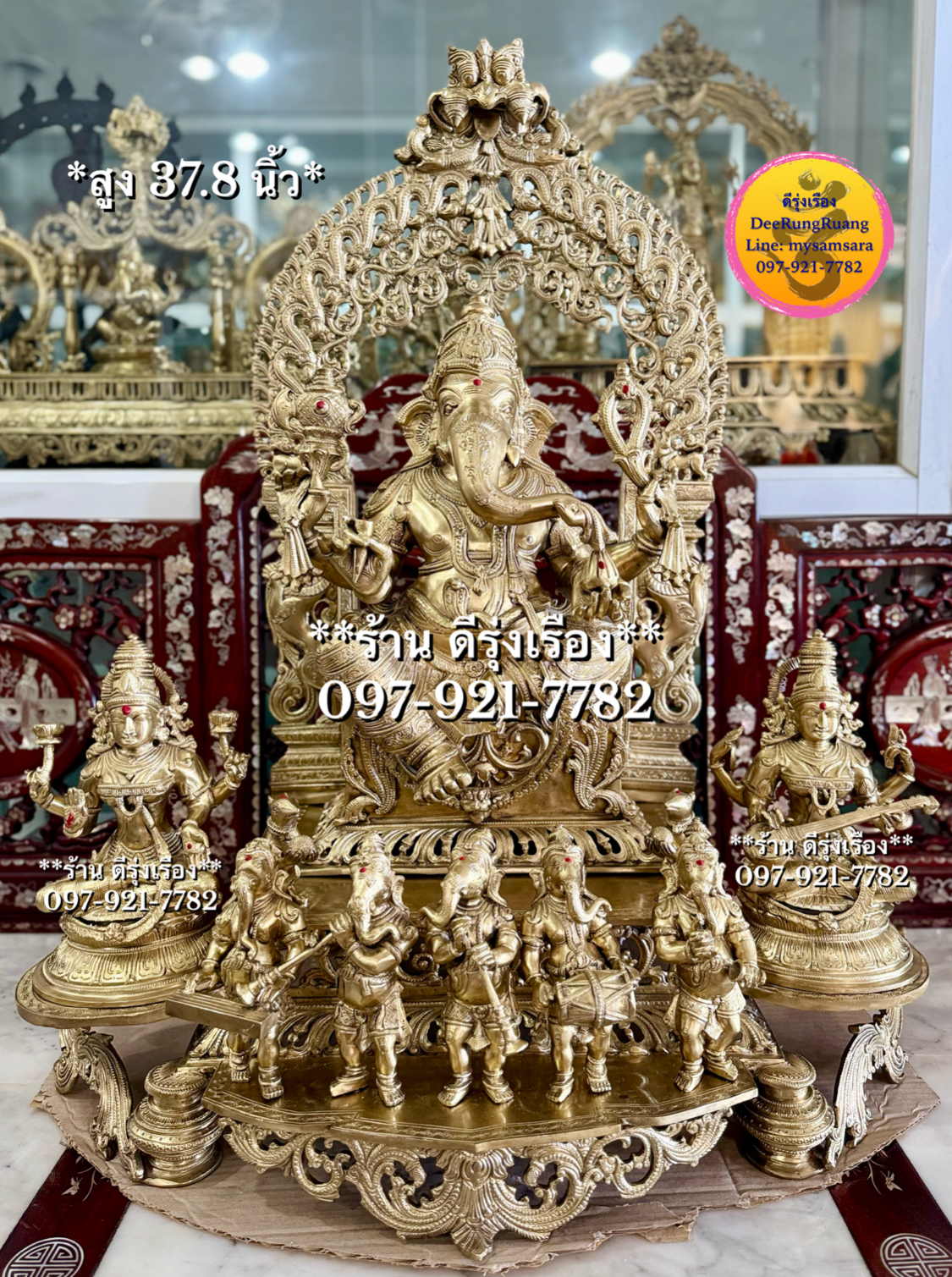 พระพิฆเนศ ปาง รีนาโมจัน, พระแม่ลักษมี, พระแม่สรัสวตี **สูง 37.8 นิ้ว..South Indian Fine Quality Piece**