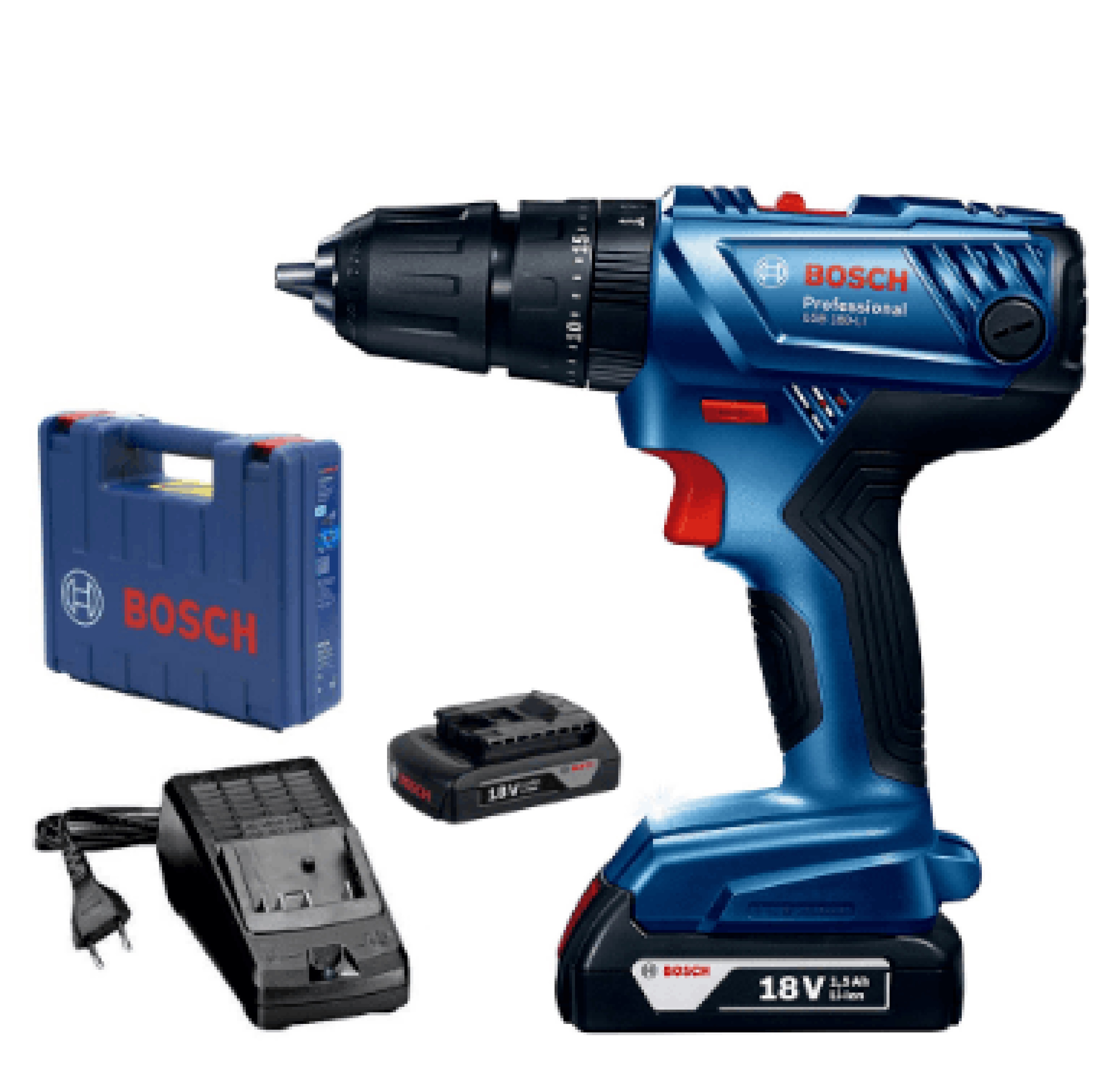 BOSCH สว่านกระแทกไร้สาย 13มม. 18V รุ่น GSB180-Li พร้อมแบตเตอรี่ 1.5Ah 2ก้อน