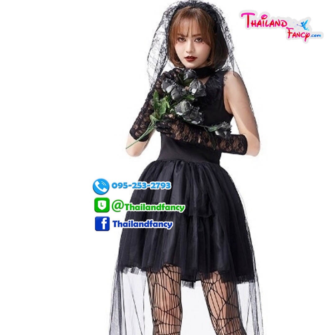 ชุดแฟนซีผีเจ้าสาวผู้หญิง ชุดคอสเพลย์ซอมบี้ ชุดเจ้าสาวผี Halloween Party ชุดปีศาจสาว ชุดฮาโลวีน ชุดเจ้าสาวผีสีดำ