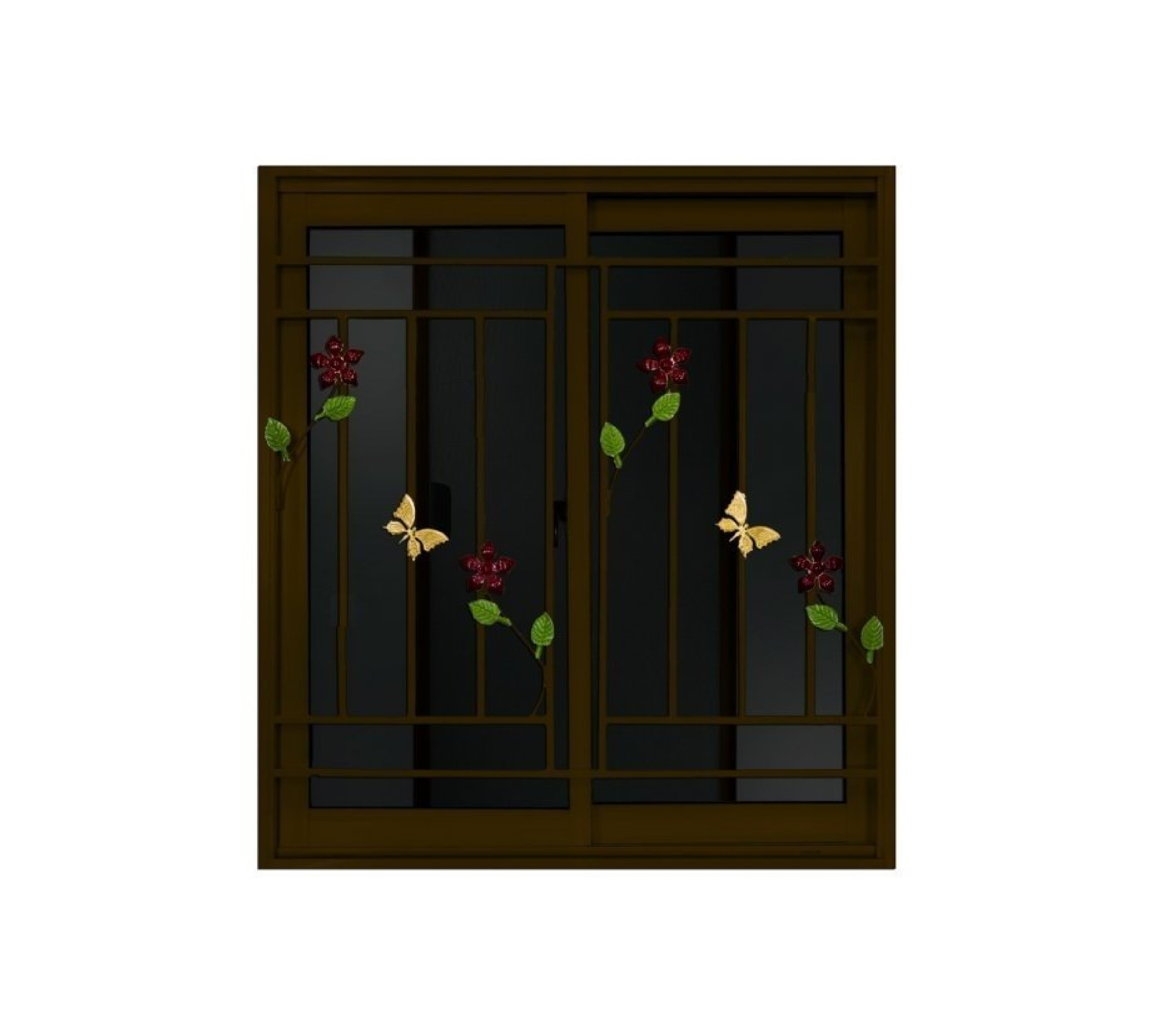 WELLINGTAN LIKE หน้าต่างอะลูมิเนียม บานเลื่อน SS 120X110ซม. สีชา+มุ้ง+เหล็กดัด