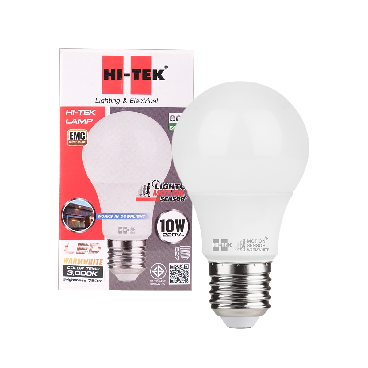 HI-TEK หลอดไฟ LED E27 SENSOR 10 วัตต์ (Warm White)