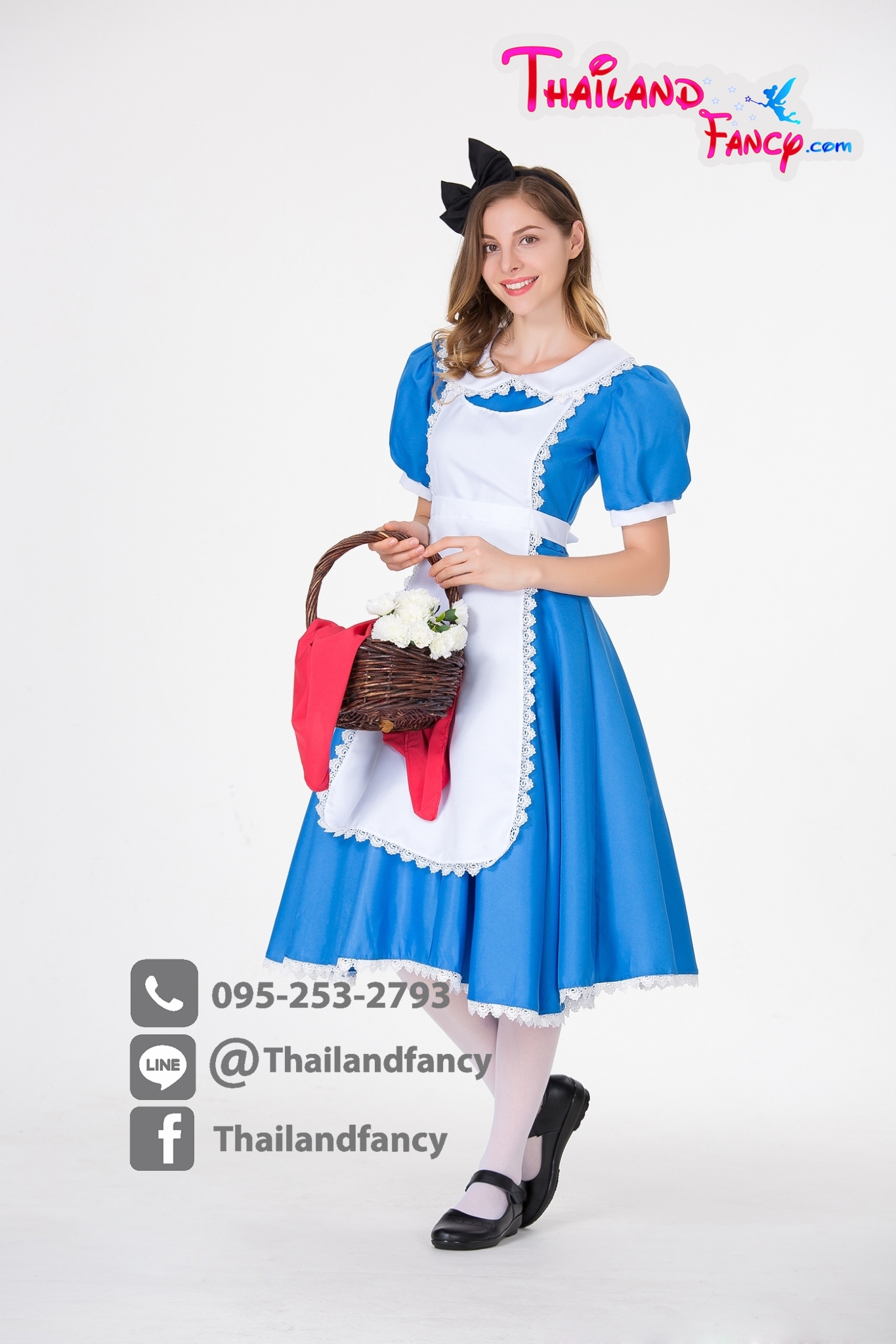 ชุดแฟนซีอลิซ ชุดคอสเพลย์อลิซ Cosplay Alice in Wonderland ชุดเมด Maid ชุดแม่บ้าน ชุดสาวใช้ ชุดอลิซอินวันเดอร์แลนด์ เดรสอลิซสีฟ้าสดใสผ้ากันเปื้อนสีขาว