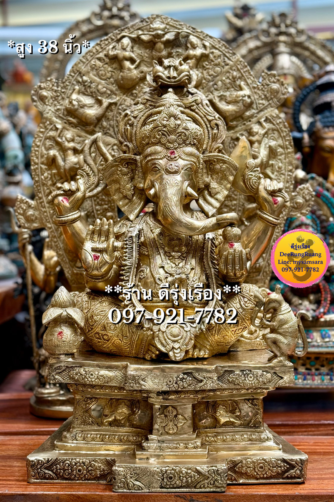 พระพิฆเนศ ปางเศรษฐี ประทานพร ประทับบัลลังก์ **สูง 38 นิ้ว..ซุ้มถอดได้**