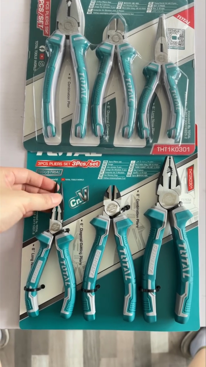 คีม 3 ตัวชุด ยี่ห้อ TOTAL คีมตัดปากเฉียง6นิ้ว คีมปากแหลม6นิ้ว คีมปากจิ้งจก8นิ้ว