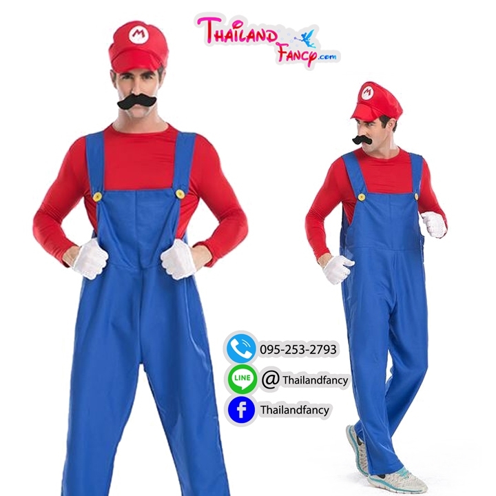 ชุดแฟนซีผู้ชาย Super Mario Costume ชุดการ์ตูนมาริโอ้ ชุดคอสเพลย์มาริโอ้ ชุดการ์ตูนมาริโอ้หลุยส์ คู่ซี้ สีแดงเอี๊ยมน้ำเงินพร้อมหมวกและหนวด สำเนา