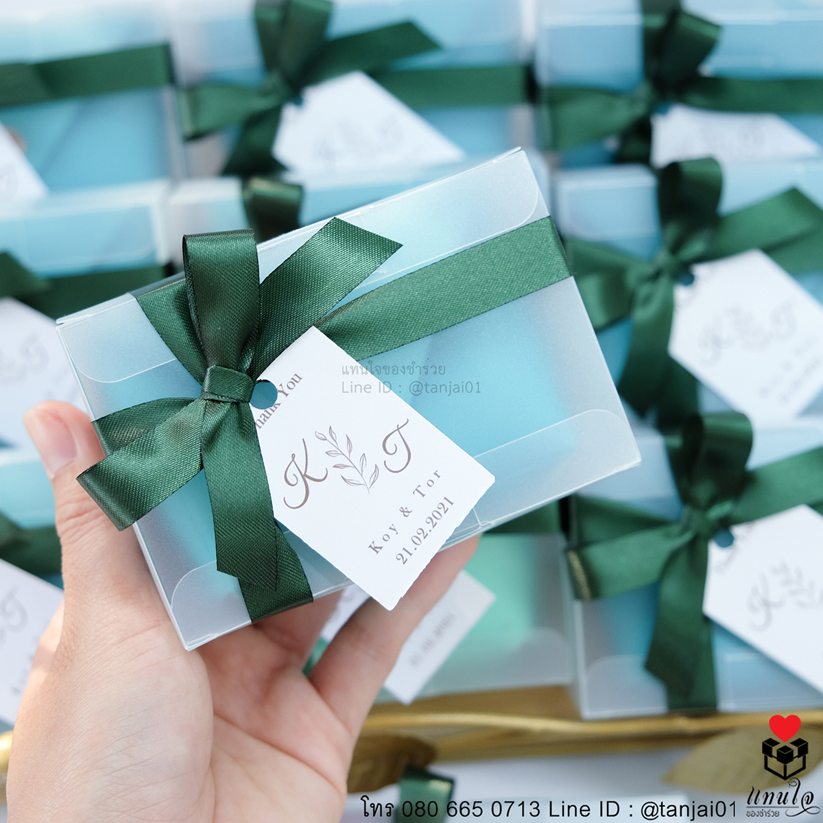 ของชำร่วยงานแต่งงาน กระเป๋าใส่เหรียญสีพาสเทล ผูกโบว์ป้ายชื่อมินิมอล เลือกสีโบว์ตามธีมงานได้จ้า