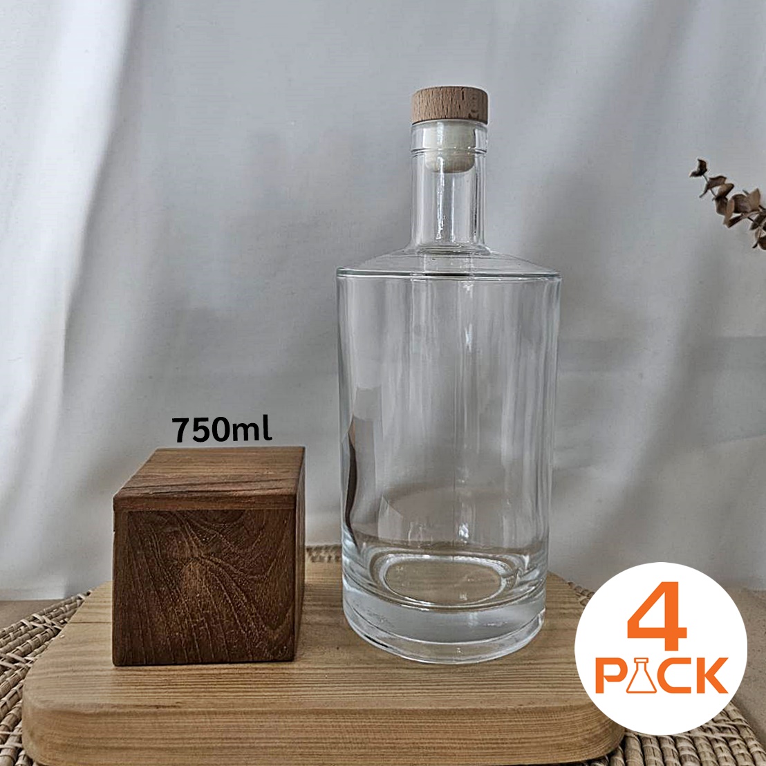 (กล่องละ20ใบ) ขวดแก้ว 750ml รุ่นNeo(นีโอ)+ฝาจุก ใส