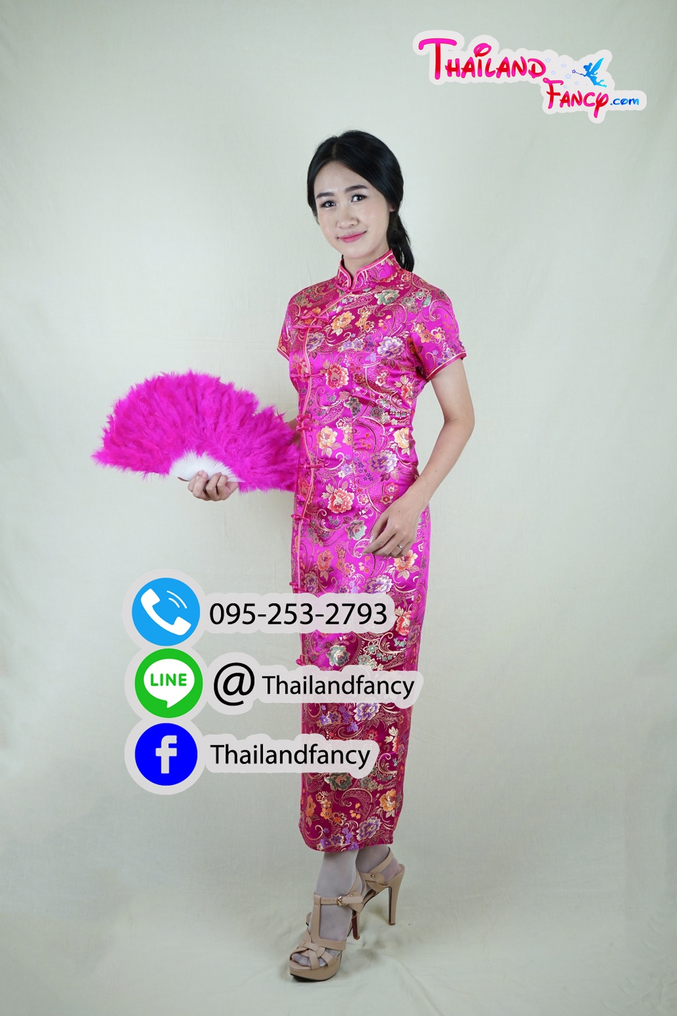 ชุดเช่าแฟนซีผู้หญิง ชุดกี่เพ้าจีน ชุดแฟนซีกี่เพ้าจีน ชุดตรุษจีนผู้หญิง ชุดปาร์ตี้จีน ชุดเช่ากี่เพ้าสีชมพูบานเย็นกระดุมจีน และอีกหลายสี