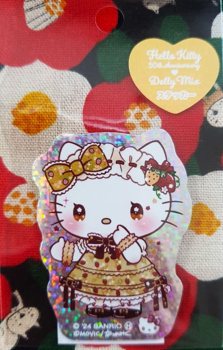 ของแท้จากญี่ปุ่น สติ๊กเกอร์ คิตตี้ ซานริโอ้ Hello kitty Dollymix sanrio Made in JAPAN Size : 6x5 cm