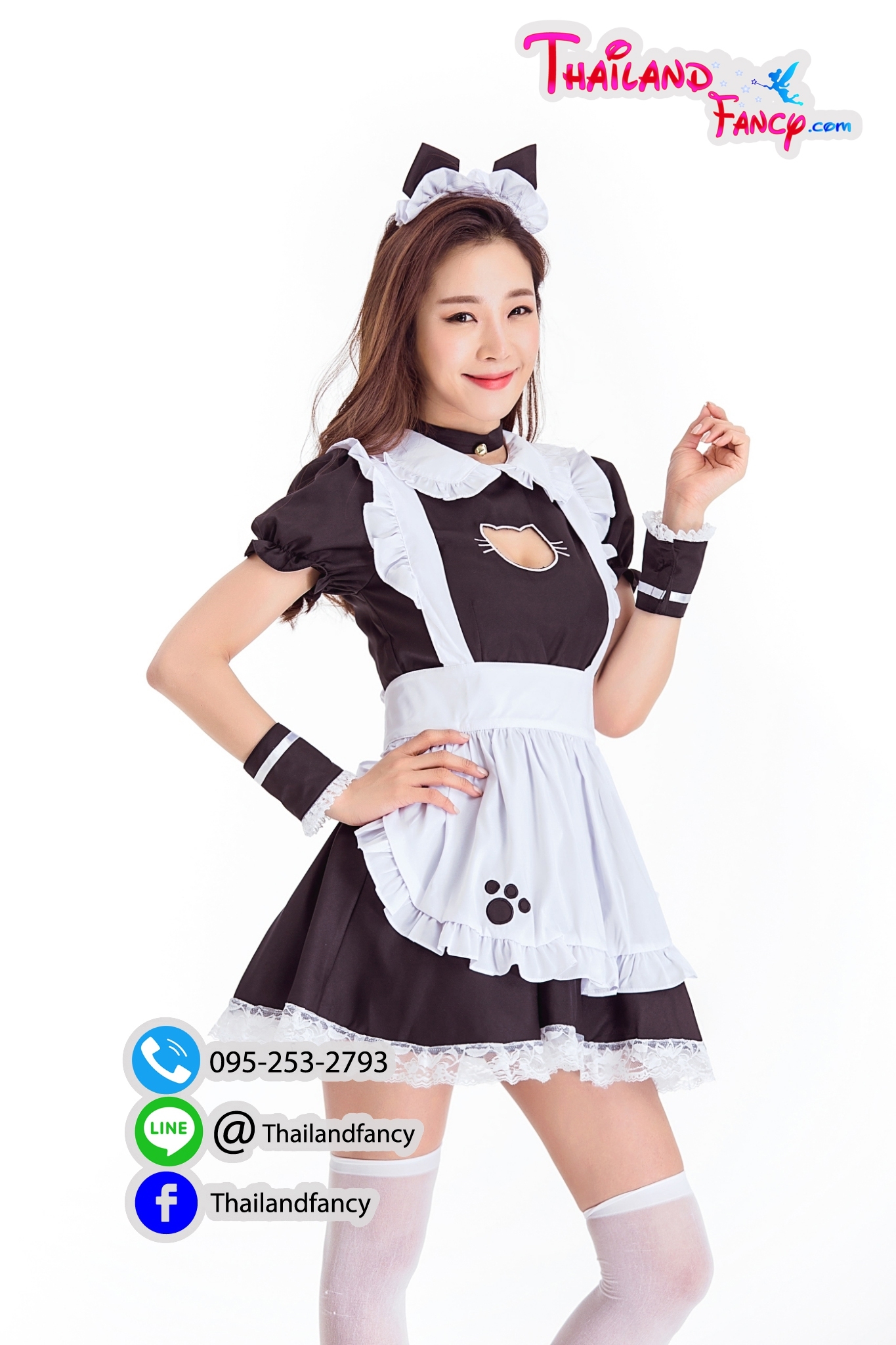 ชุดแฟนซีแม่บ้าน ชุดเมดญี่ปุ่น Maid Cosplay ชุดเมดแมวเหมียว ชุดโลลิต้า ชุดแม่บ้านคอสเพลย์ เดรสดำผ้ากันเปื้อนขาวเจาะอกทรงแมวคิตตี้
