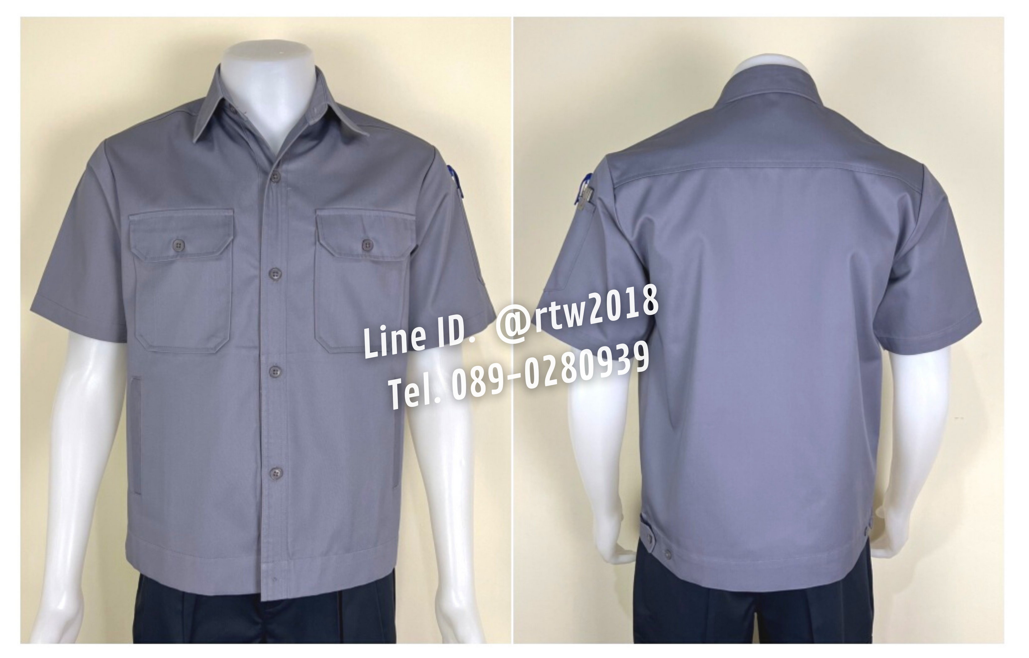 รหัส A4.2 : เสื้อช่างแขนสั้นผ้าคอมทวิวสี่กระเป๋าสีเทาล้วน