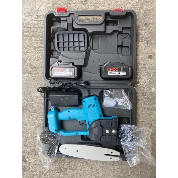 เลื่อยไร้สายแบตเตอรี่ 9.5 นิ้ว 108V ENZO ชุดโซ่ 2เส้น แบต 2ก้อน