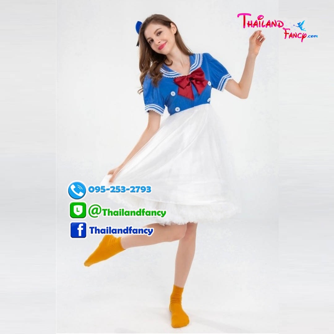 ชุดแฟนซีกะลาสีผู้ใหญ่ ชุดการ์ตูนวอลต์ดิสนีย์ Donald Duck & Daisy Duck Cosplay ชุดทหารเรือโดนัลดั๊ก ชุดเดซี่ดั๊กกระโปรงเอี๊ยมขาวผู้หญิง เสื้อปกทหารเรือ