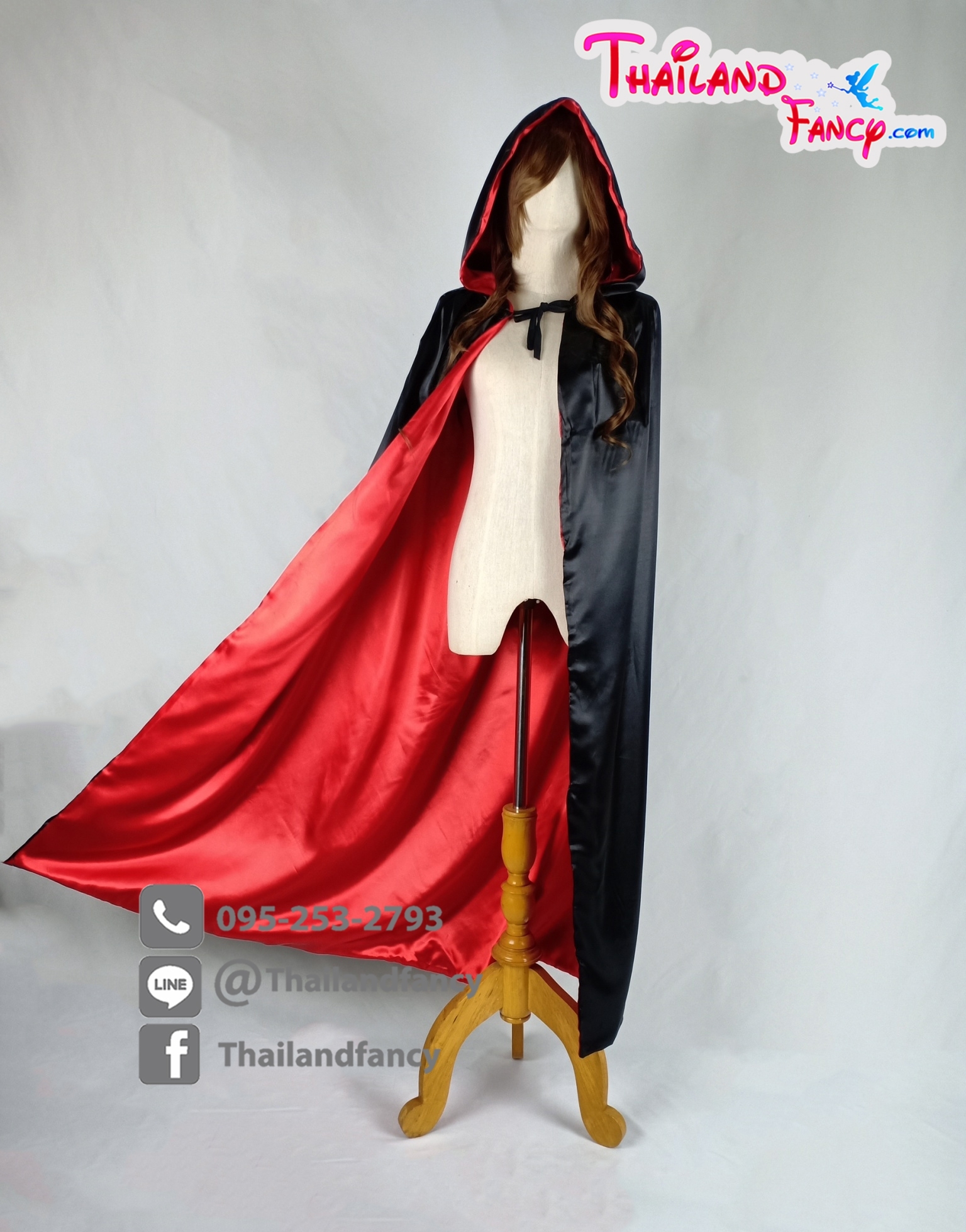 ชุดคลุมพ่อมด เสื้อคลุมฮาโลวีน ชุดแฟนซีผี ชุดคลุมฮู้ดปีศาจ Cosplay Wizard ผ้าคลุมหนูน้อยหมวกแดง ผ้าคลุมฮู้ด 2 ด้าน ดำแดง