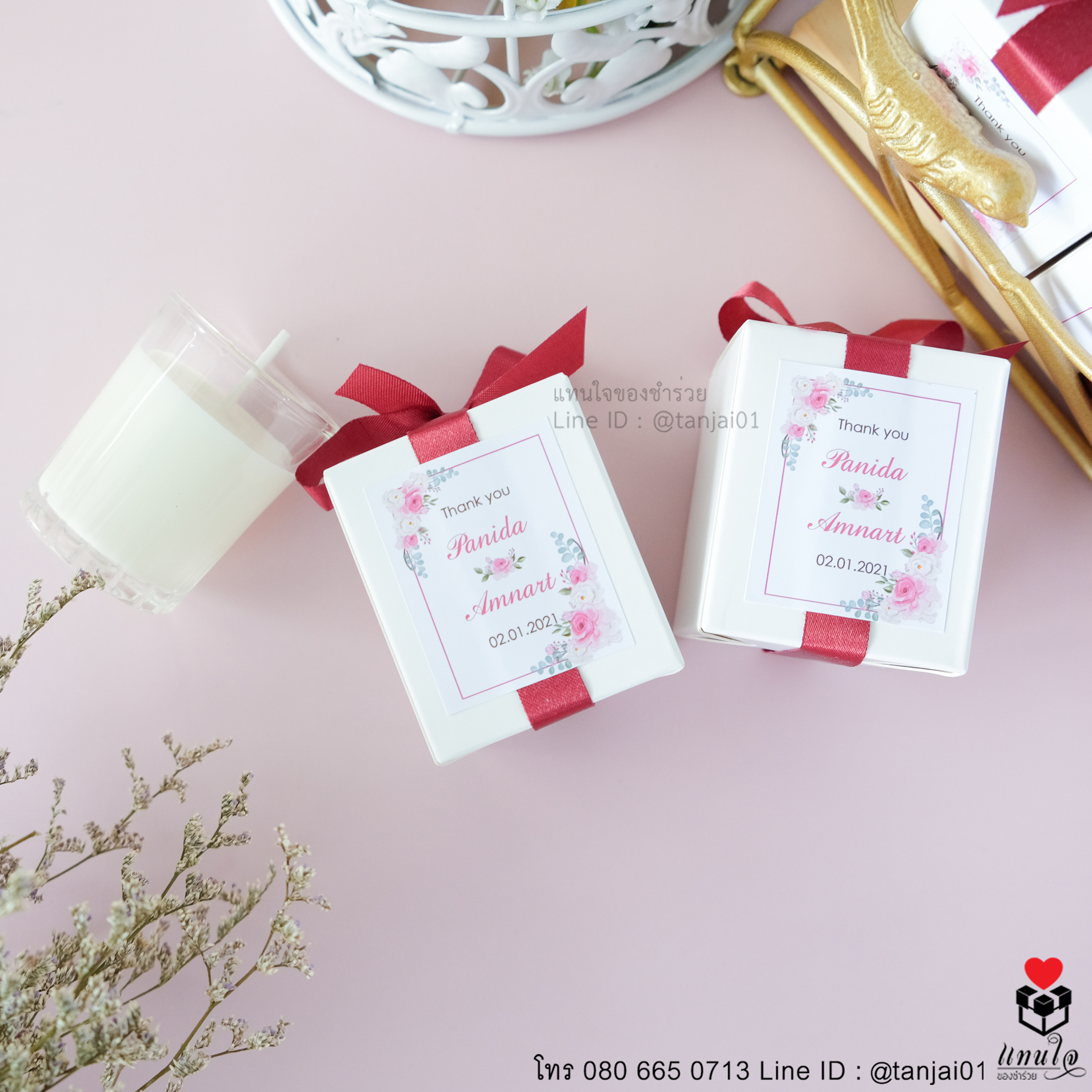ของชำรวยงานแต่ง ของที่ระลึก ของแจกงานแต่งเทียนหอมในแก้ว แพ็คเกจในกล่องสีขาว 02
