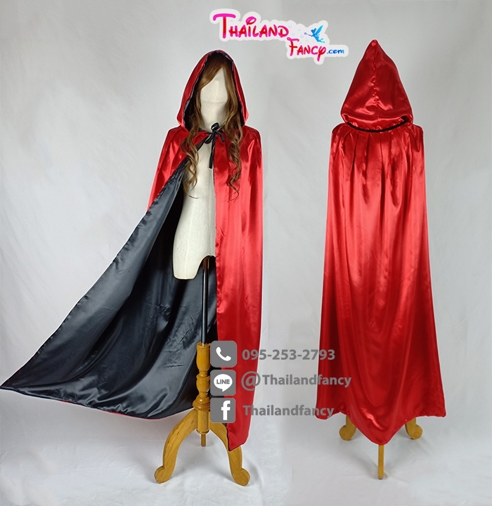 ชุดคลุมพ่อมด เสื้อคลุมฮาโลวีน ชุดแฟนซีผี ชุดคลุมฮู้ดปีศาจ Cosplay Wizard ผ้าคลุมหนูน้อยหมวกแดง ผ้าคลุมฮู้ด 2 ด้าน ดำแดง